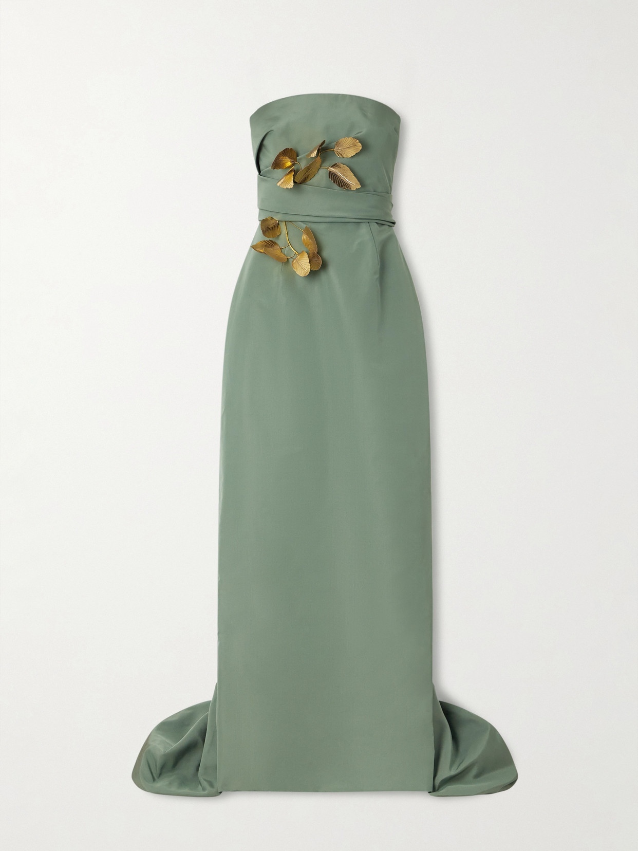 Oscar De La Renta Strapless Draped Embellished Silk-faille Gown In Green