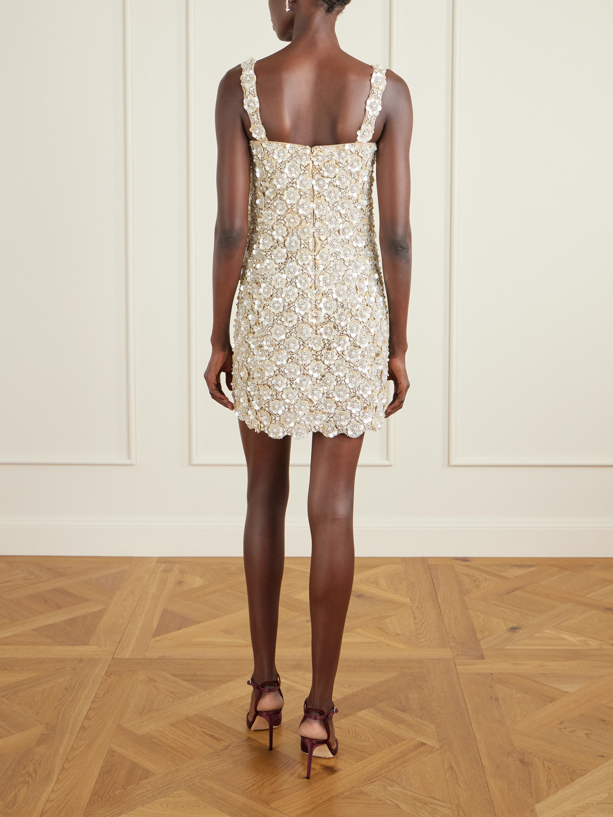 Oscar De La Renta Embroidered Mini Dress In Silver