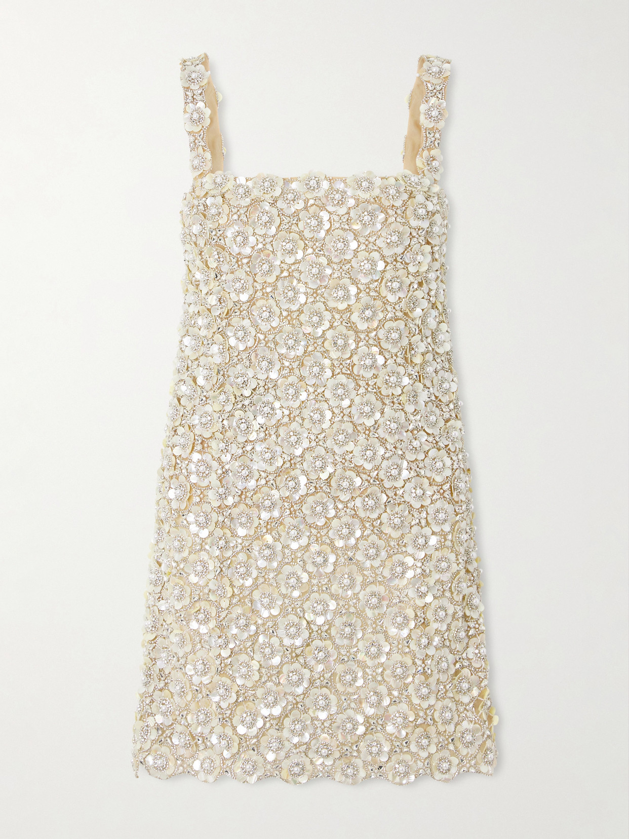 Oscar De La Renta Embroidered Mini Dress In Silver