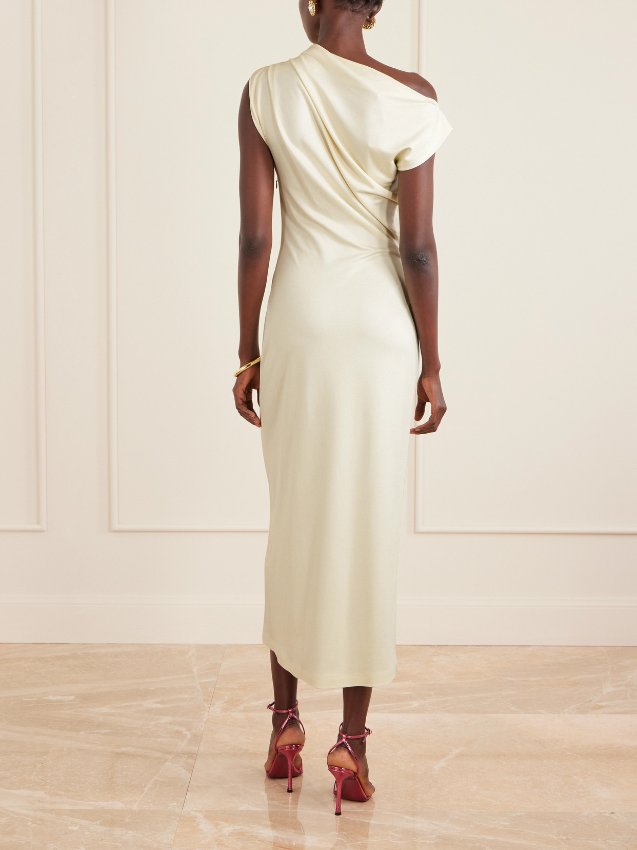 Oscar De La Renta Draped Printed Jersey Midi Dress In Multi