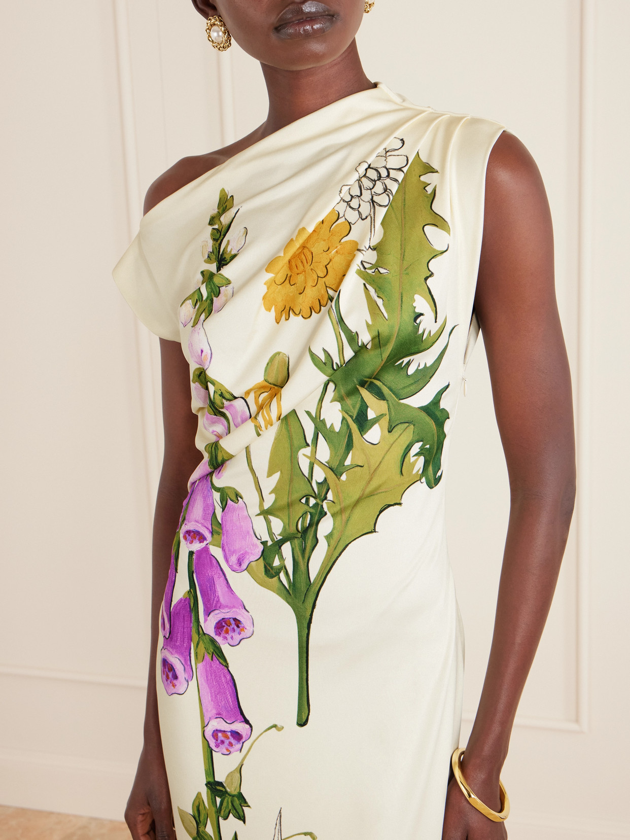 Oscar De La Renta Draped Printed Jersey Midi Dress In Multi