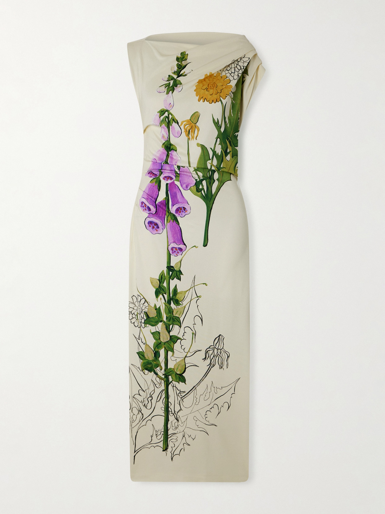 Oscar De La Renta Draped Printed Jersey Midi Dress In Multi