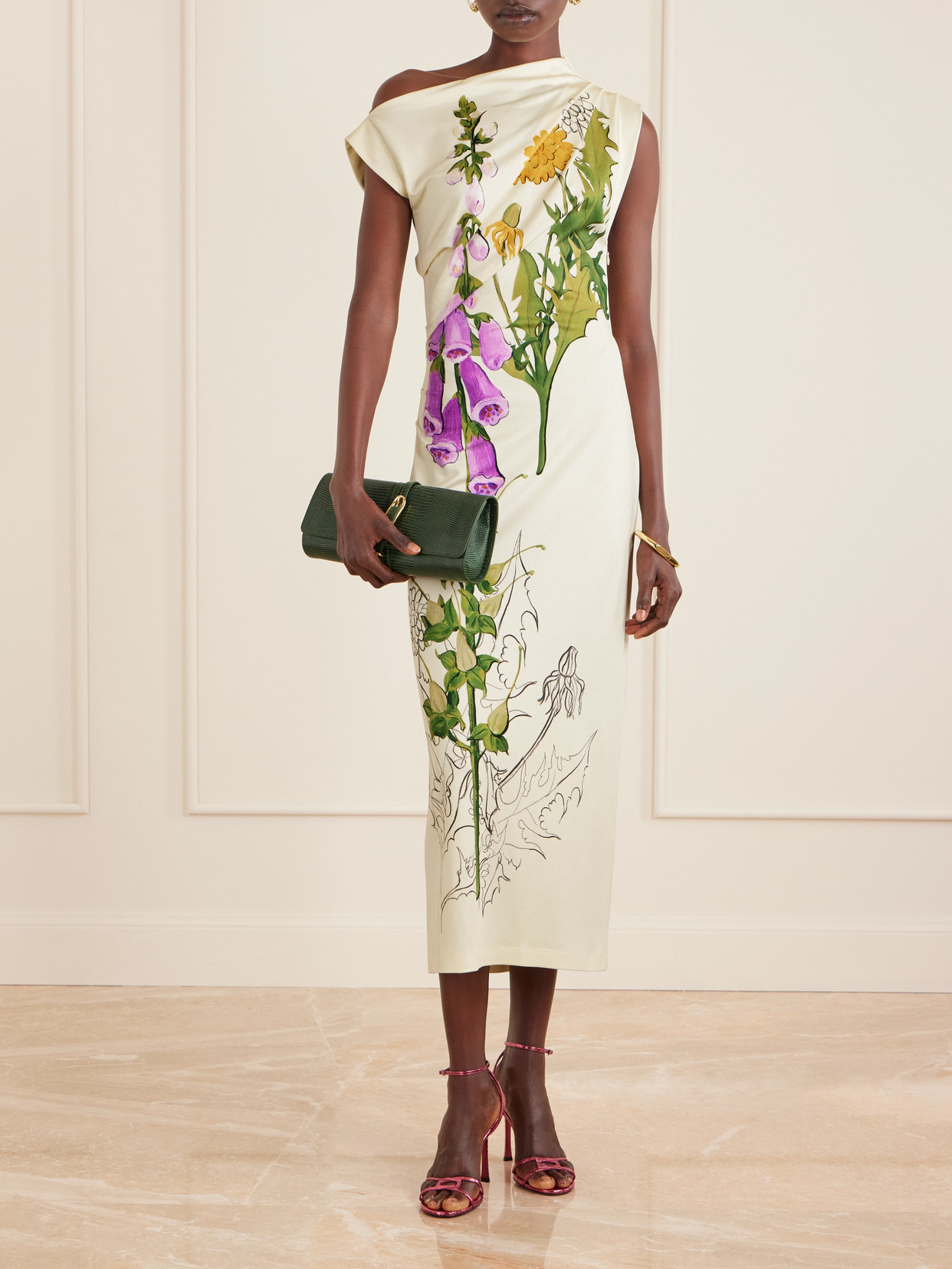 Oscar De La Renta Draped Printed Jersey Midi Dress In Multi