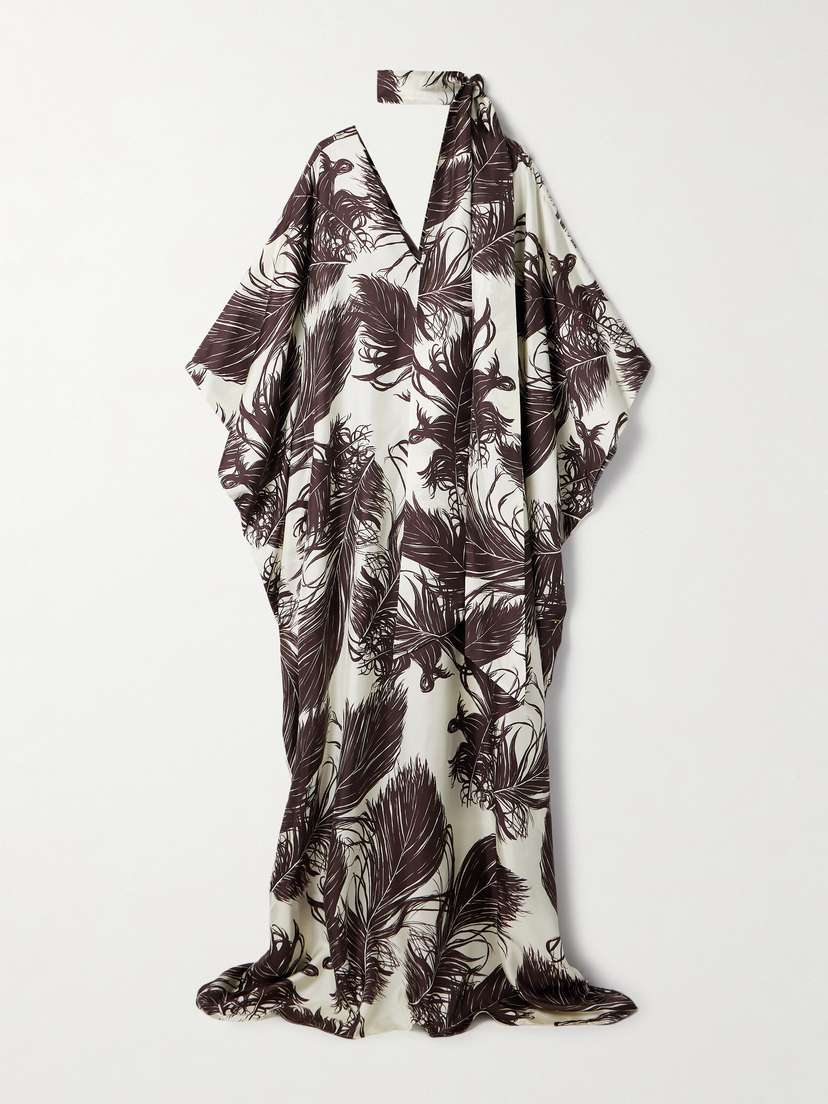 Oscar de la Renta Scarf-detailed Printed Silk-twill Gown