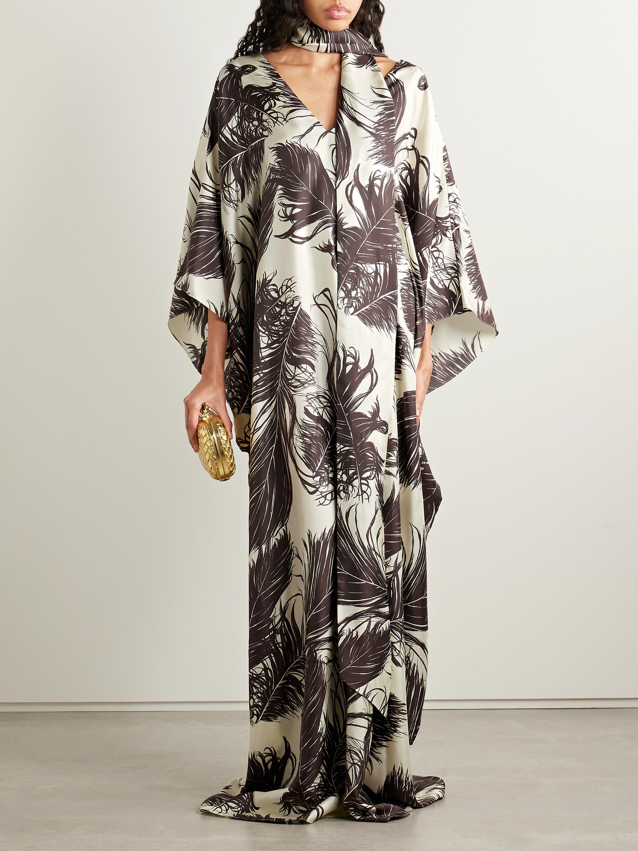 Oscar De La Renta Scarf-detailed Printed Silk-twill Gown In Multi