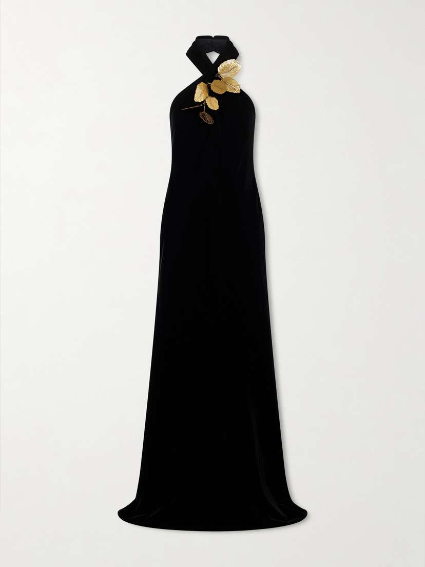 Oscar de la Renta Embellished Velvet Halterneck Gown