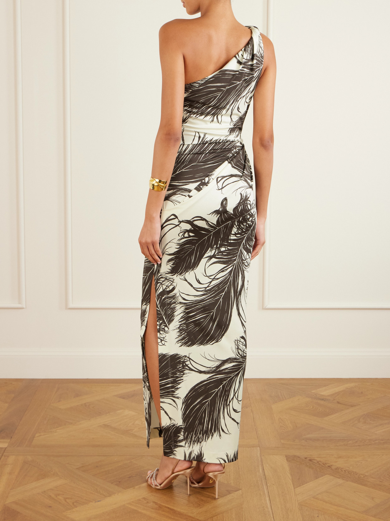 Oscar De La Renta Milano Printed Jersey Gown In Brown