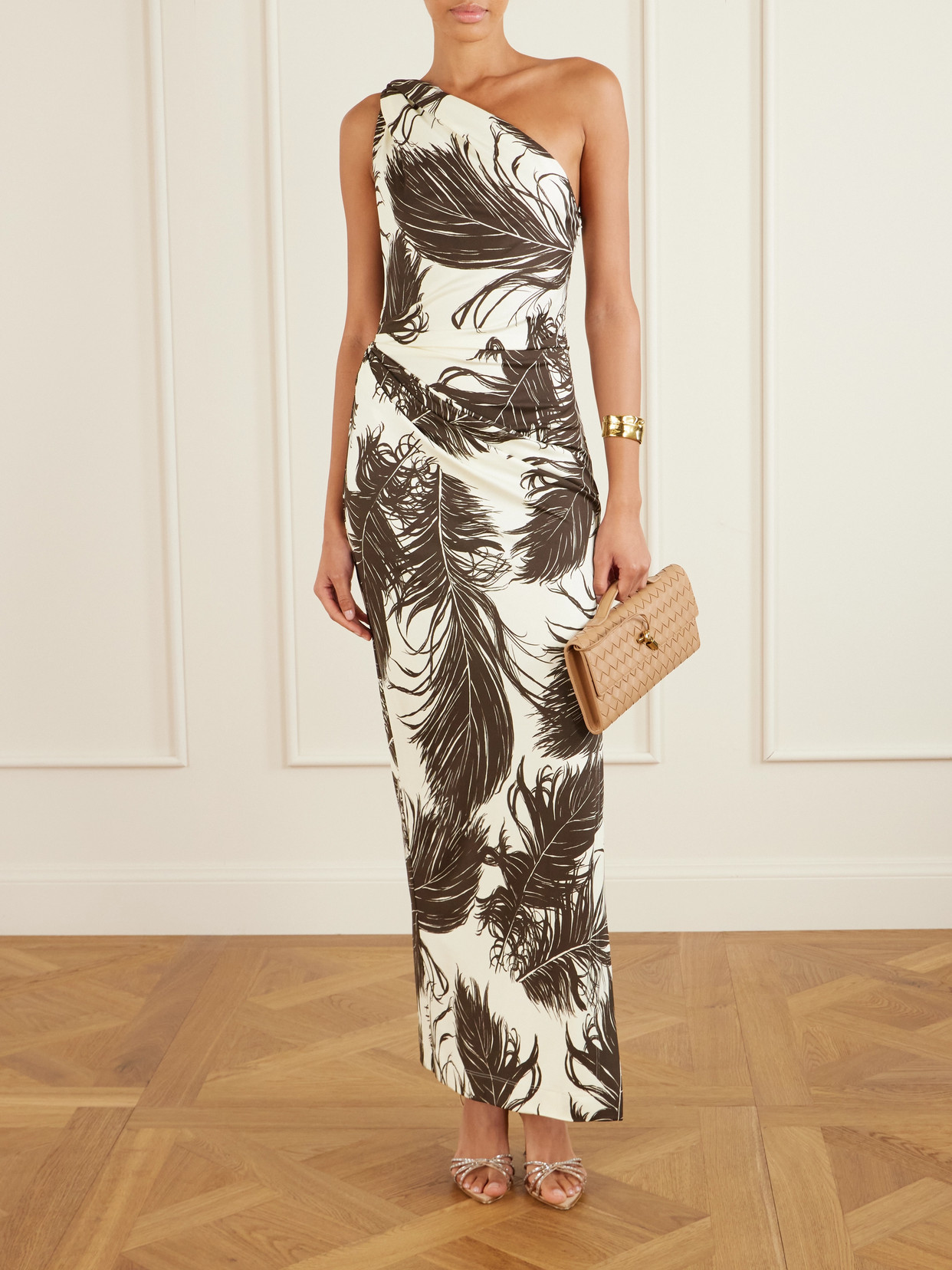Oscar De La Renta Milano Printed Jersey Gown In Brown