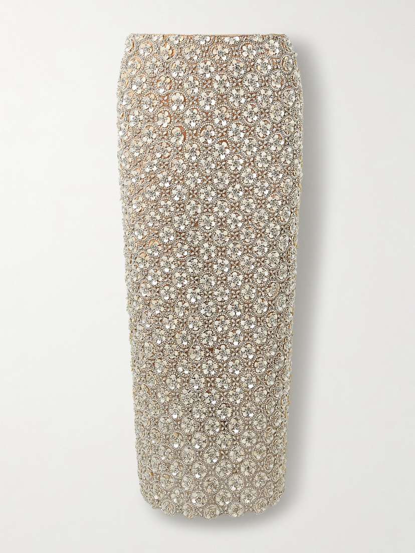 Oscar de la Renta Embellished Tulle Midi Skirt