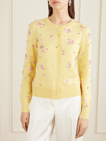 Oscar de la Renta Crystal-embellished wool cardigan