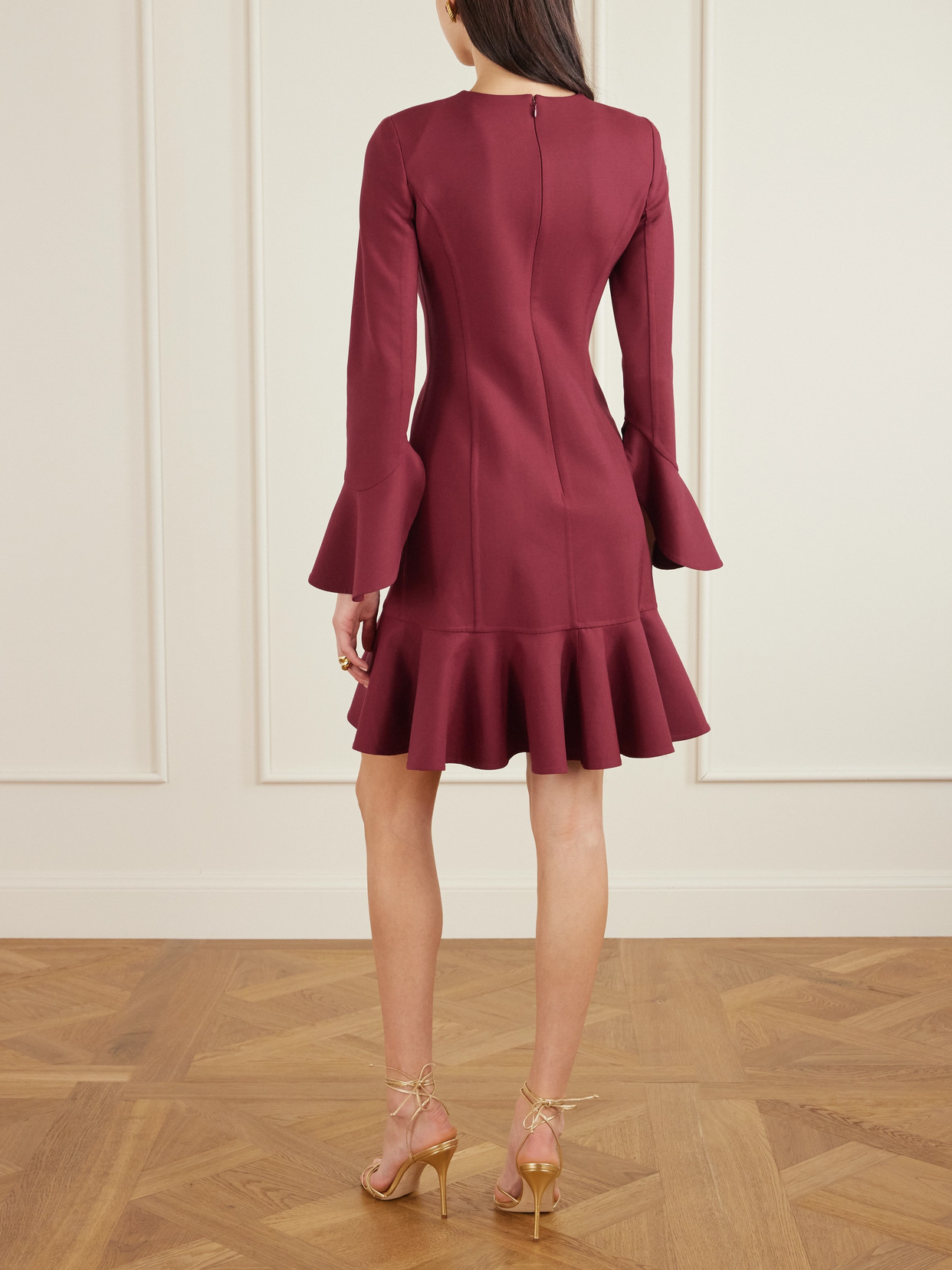 Oscar De La Renta Asymmetric Ruffled Wool-blend Crepe Midi Dress In Red