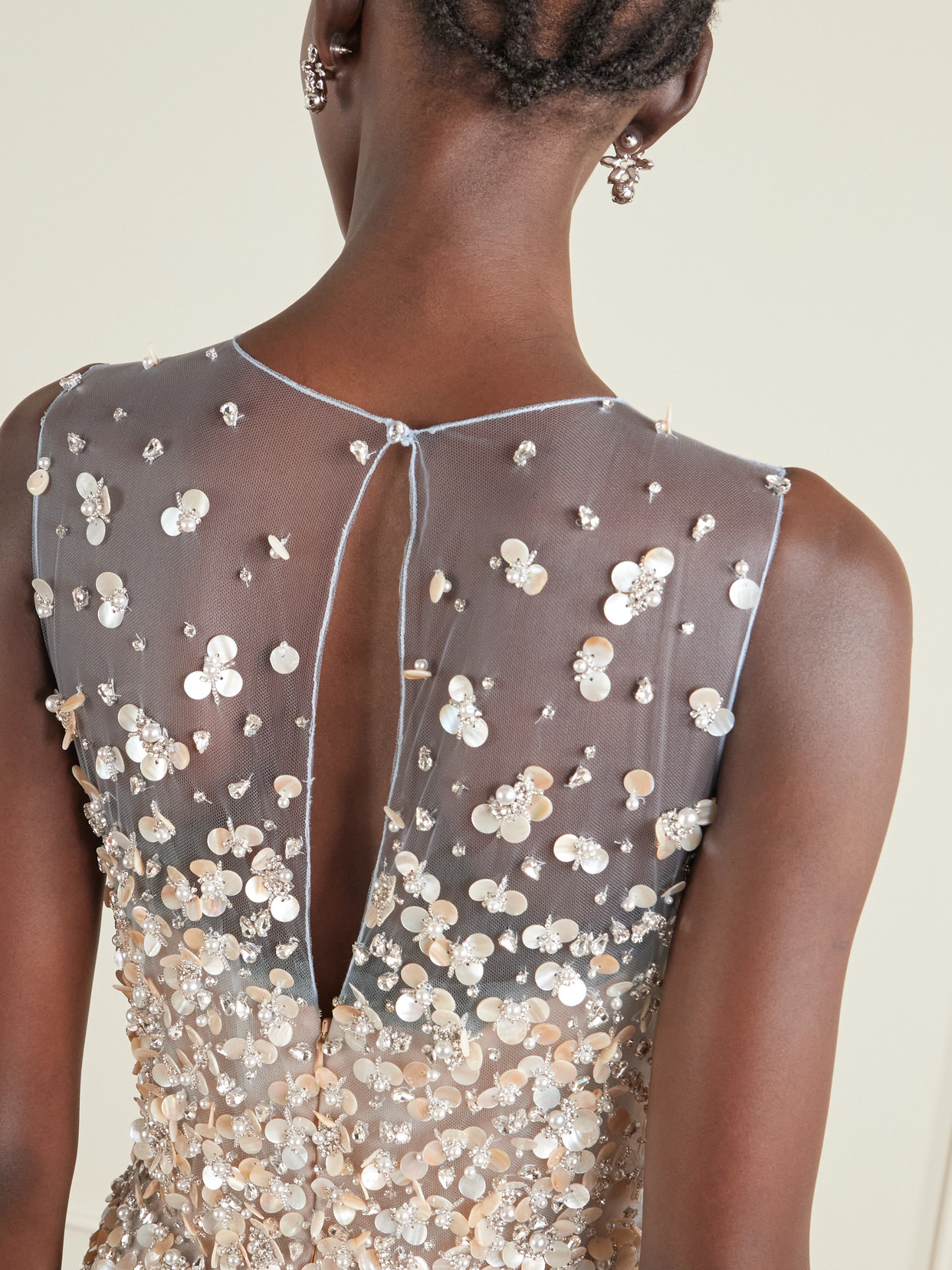 Oscar De La Renta Embroidered Tulle Gown In Blue