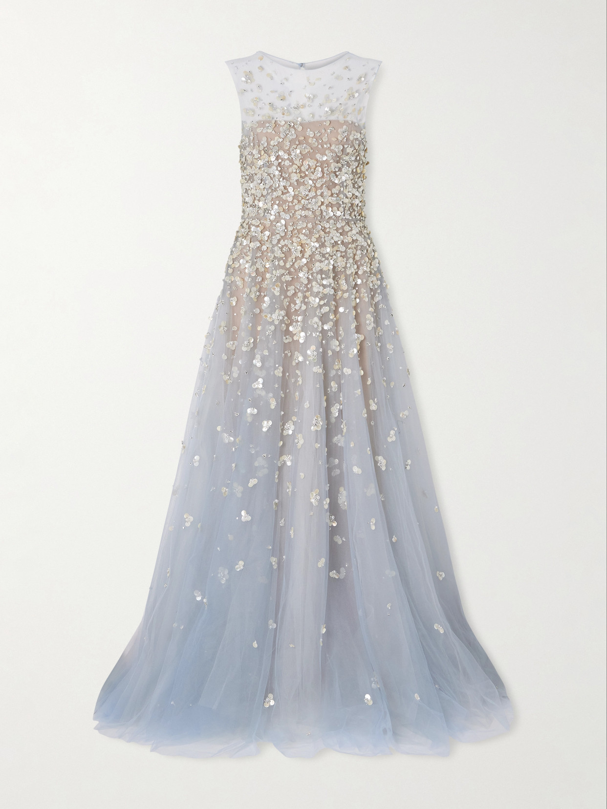 Oscar De La Renta Embroidered Tulle Gown In Blue