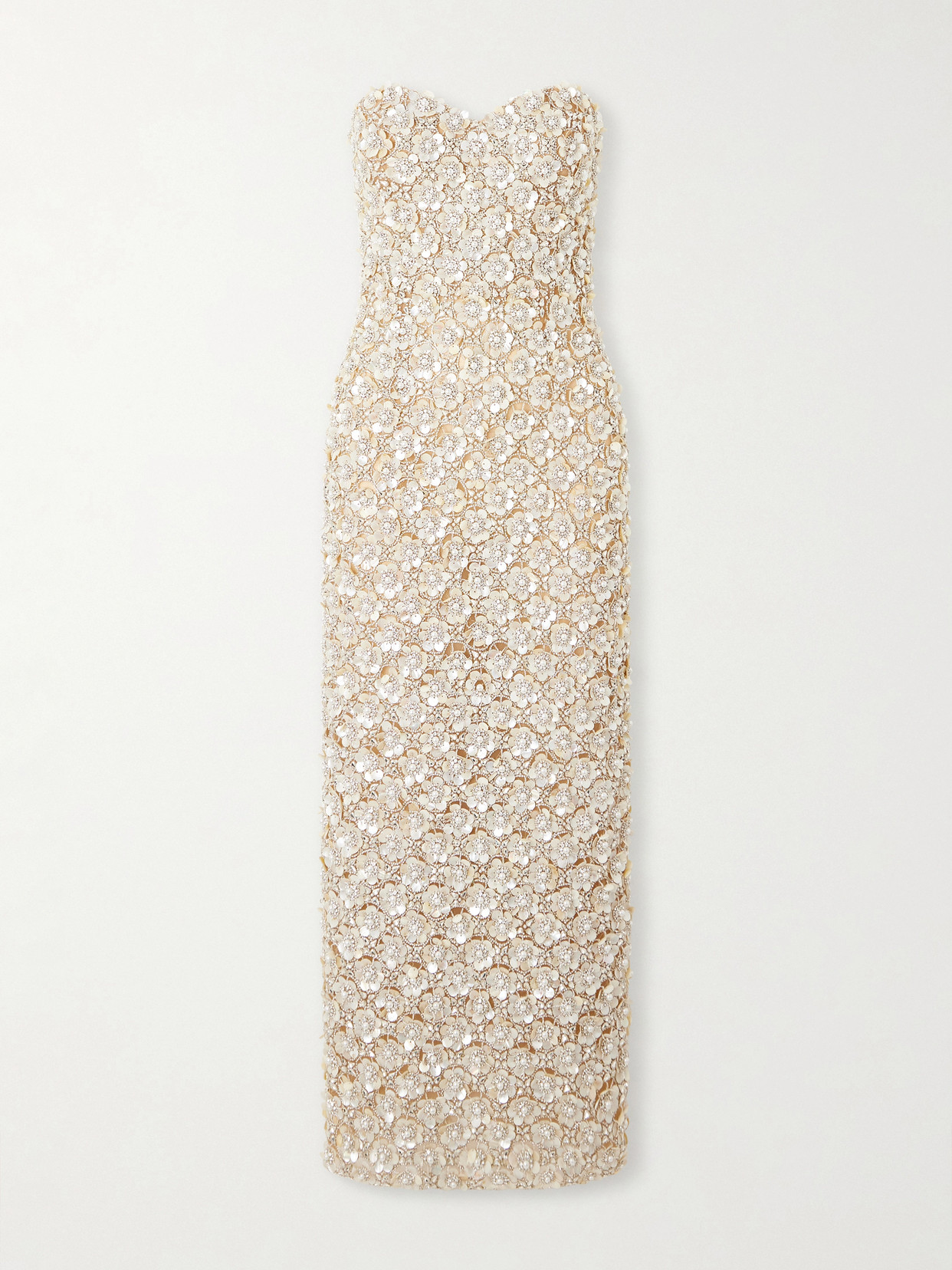 Oscar De La Renta Embellished Tulle Bustier Gown In Silver