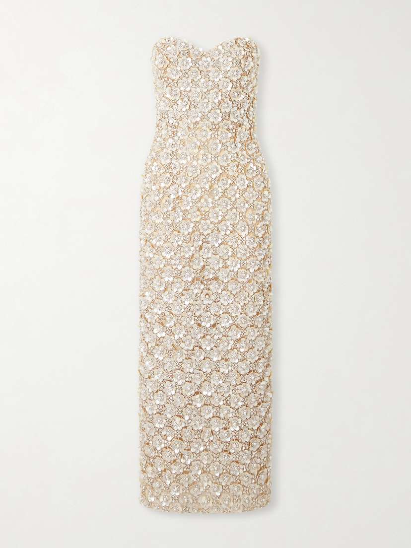 Oscar de la Renta Embellished Tulle Bustier Gown