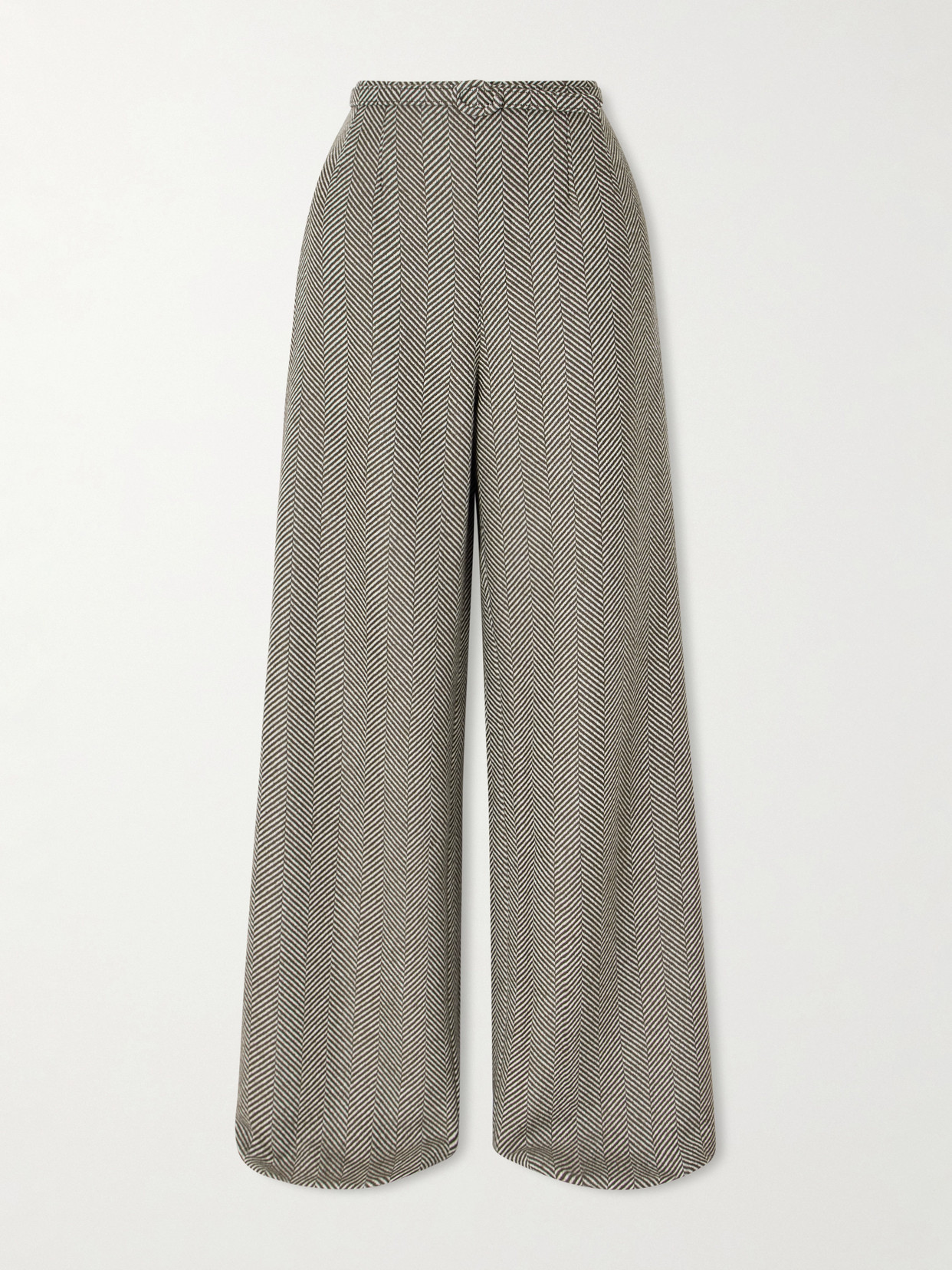 Oscar De La Renta Belted Herringbone Wool And Cashmere-blend Wide-leg Pants In Gray