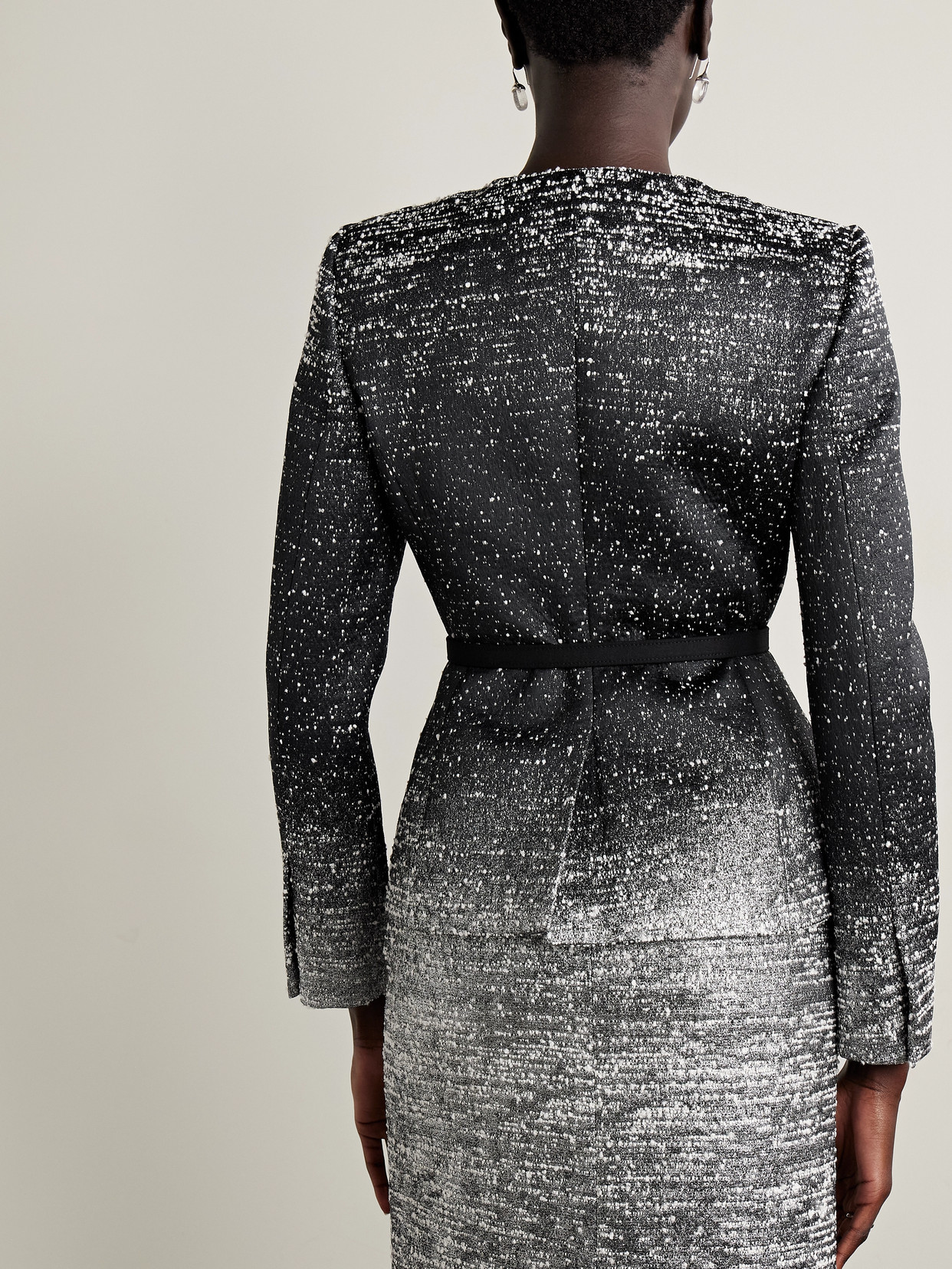 Oscar De La Renta Belted Metallic Bouclé-tweed Jacket In Black