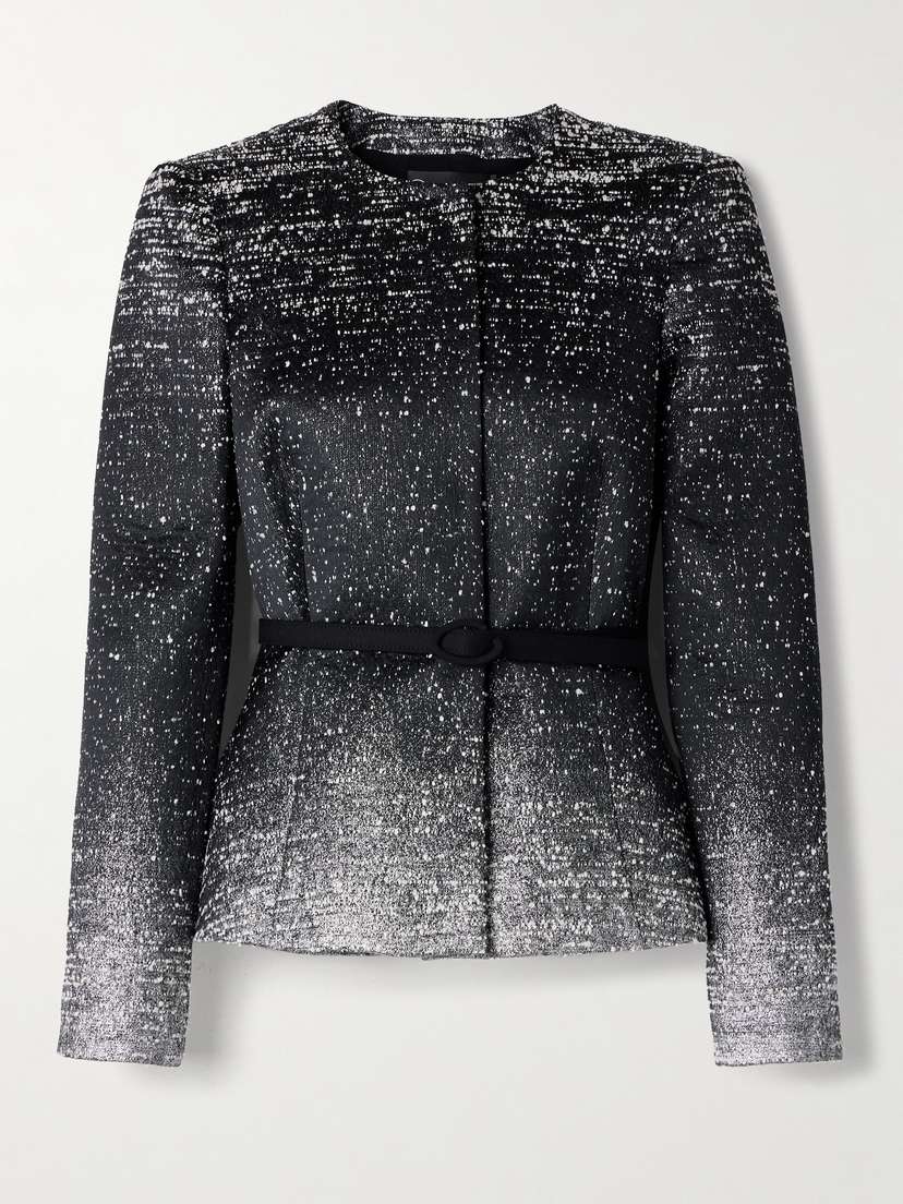 Oscar de la Renta Belted Metallic Bouclé-tweed Jacket