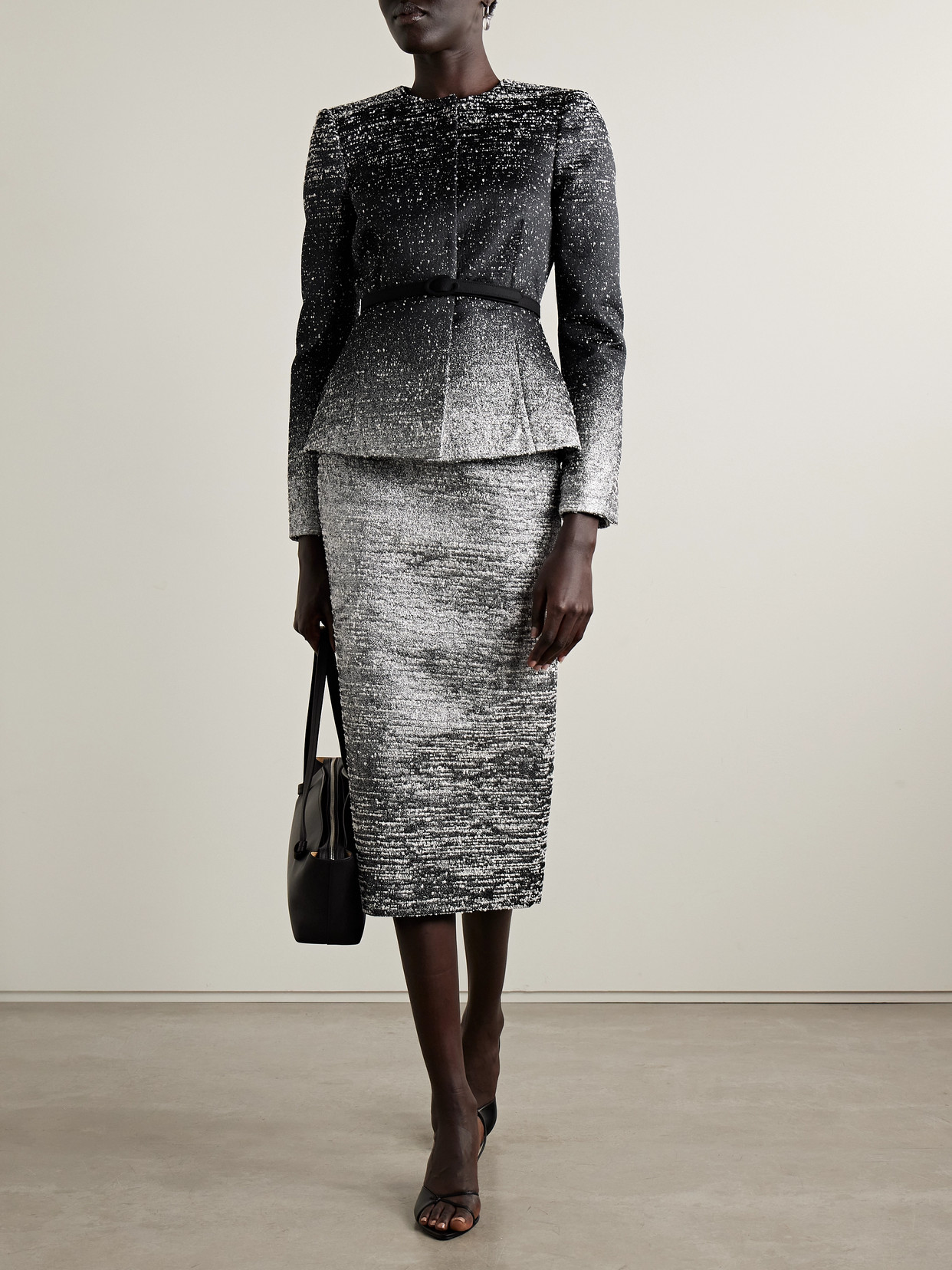 Oscar De La Renta Belted Metallic Bouclé-tweed Jacket In Black