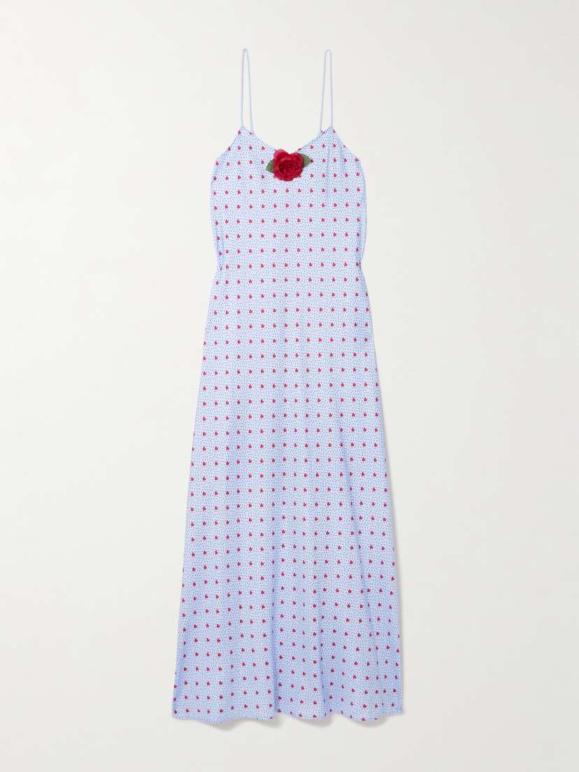 Rodarte Appliquéd Printed Silk-twill Midi Dress