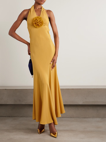 Rodarte Embellished silk-crepe halterneck gown