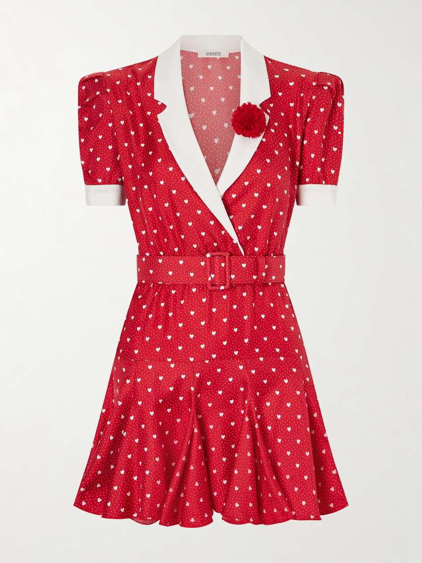 Rodarte Belted Printed Silk-twill Mini Dress