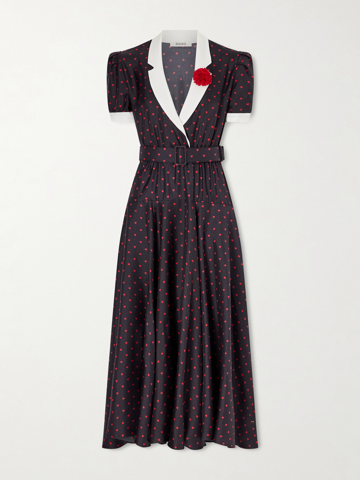 Rodarte Belted Printed Silk-twill Gown In Brown