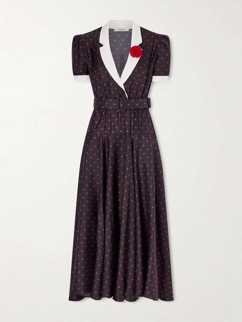 Rodarte Belted Printed Silk-twill Gown