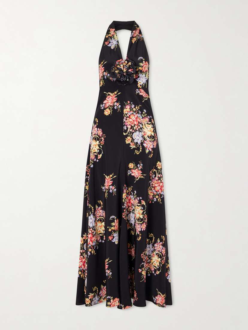 Rodarte Floral-print Silk-crepe Halterneck Gown