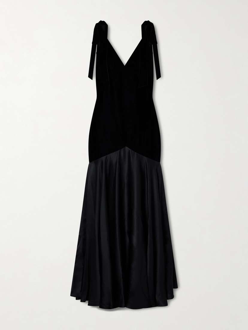 Rodarte Bow-detailed Velvet And Silk-satin Gown