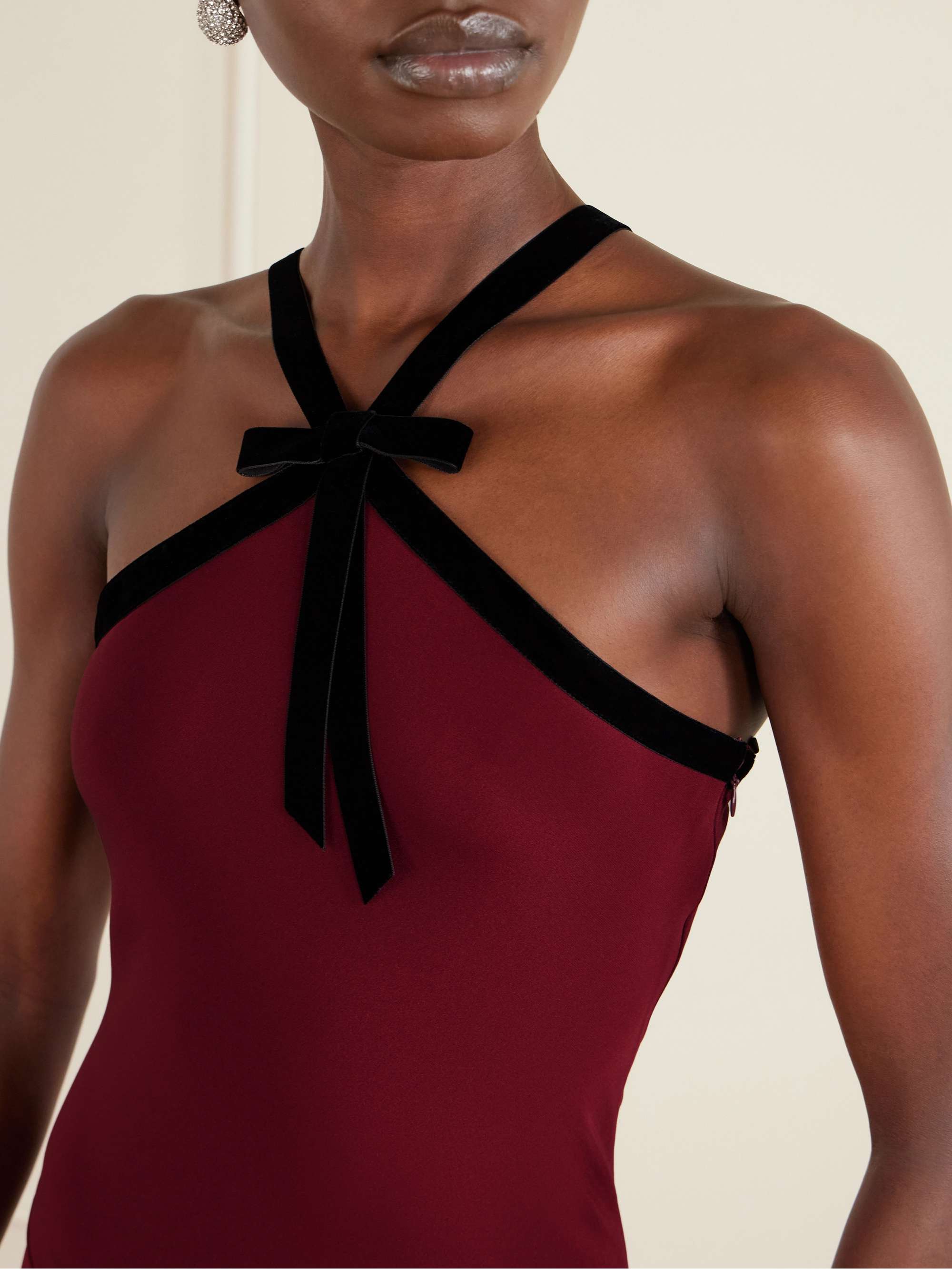Rodarte Bow-detailed Velvet-trimmed Silk-crepe Gown - Women - Burgundy Dresses - XXS Rodarte Bow-detailed Velvet-trimmed Silk-crepe Gown - Women - Burgundy Dresses - XXS