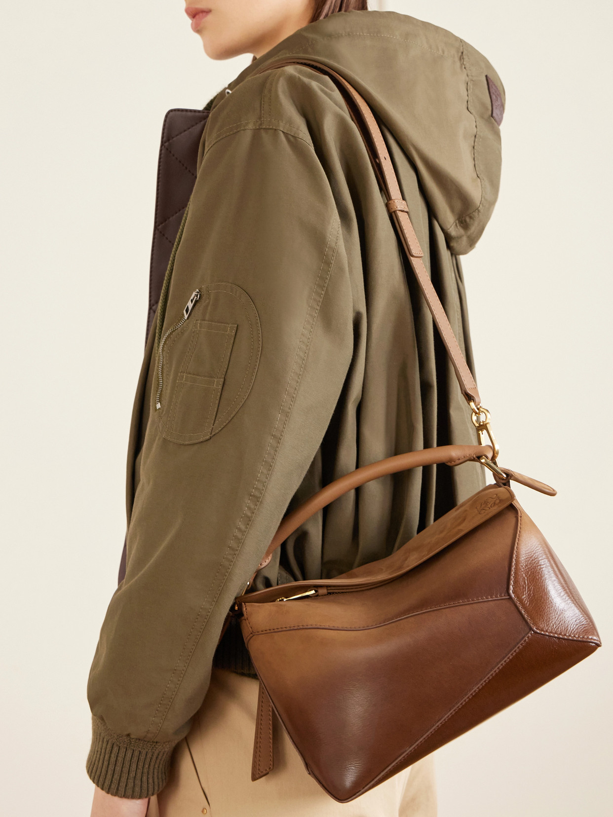 Puzzle Edge Small Patent-Nubuck Shoulder Bag