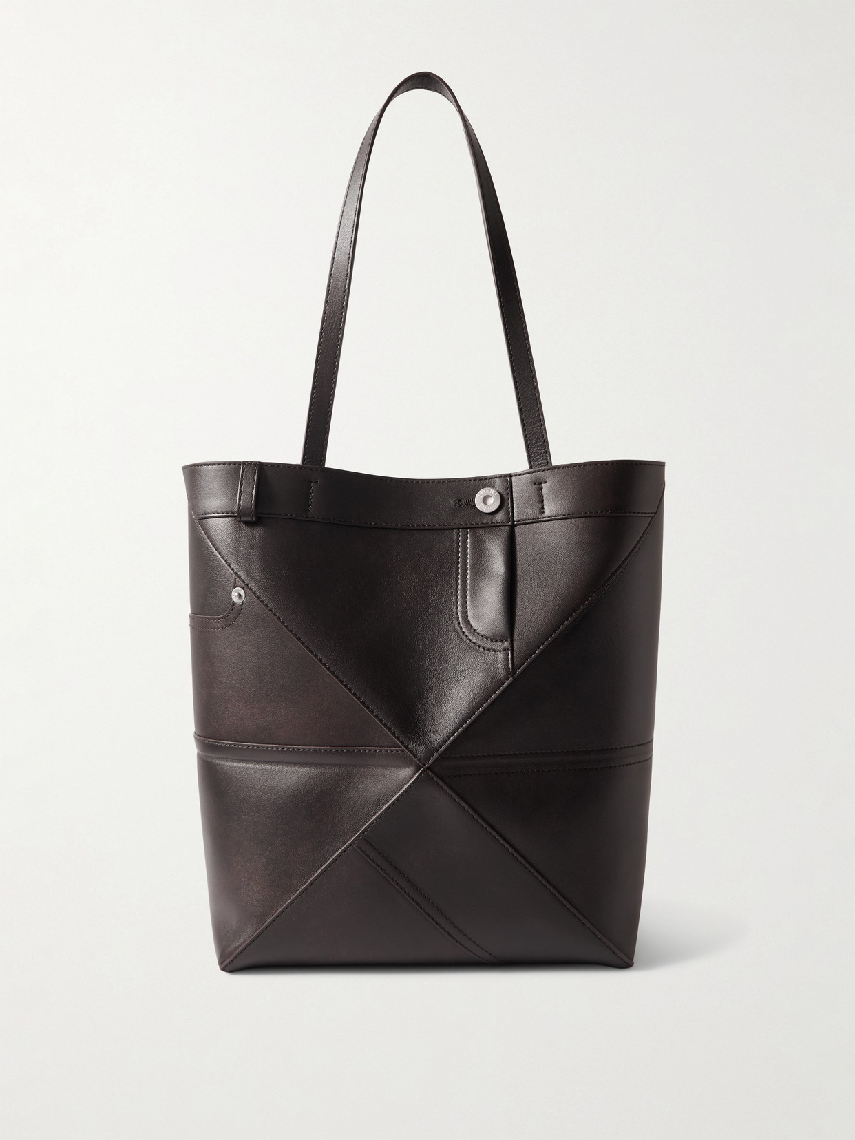 Loewe Puzzle Fold Panta Medium Convertible Leather Tote In Brown