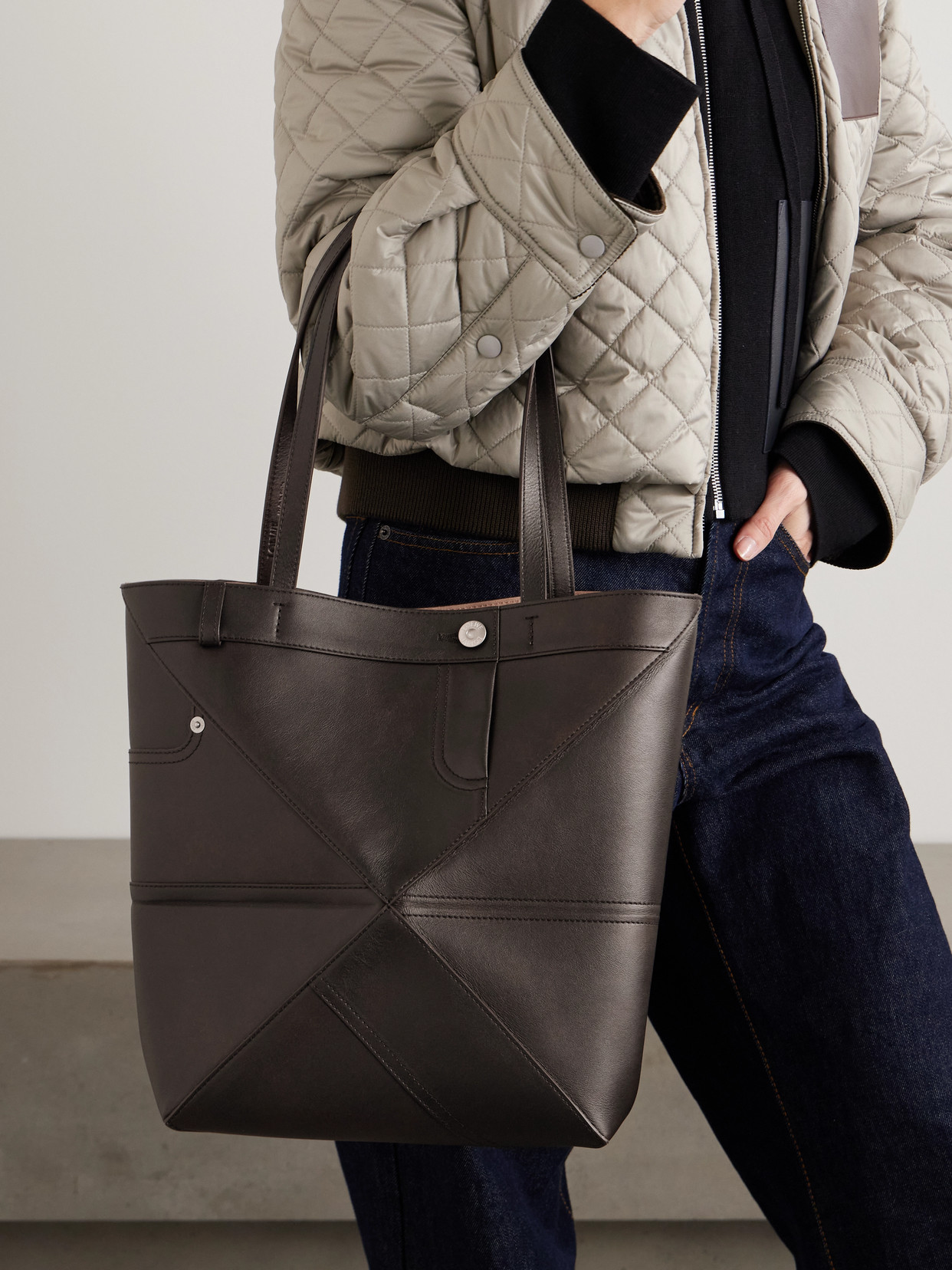 Loewe Puzzle Fold Panta Medium Convertible Leather Tote In Brown