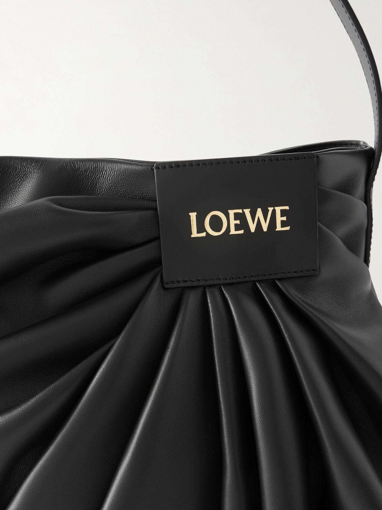 Loewe Featherlight Gathered Leather Tote In Black