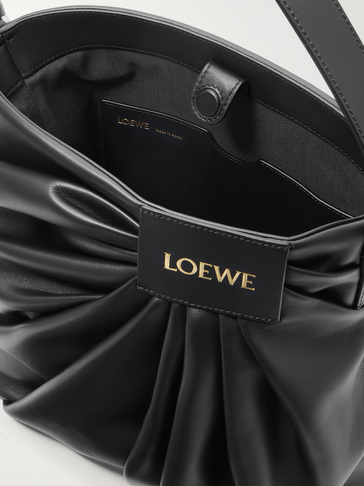 Loewe Featherlight Gathered Leather Tote In Black