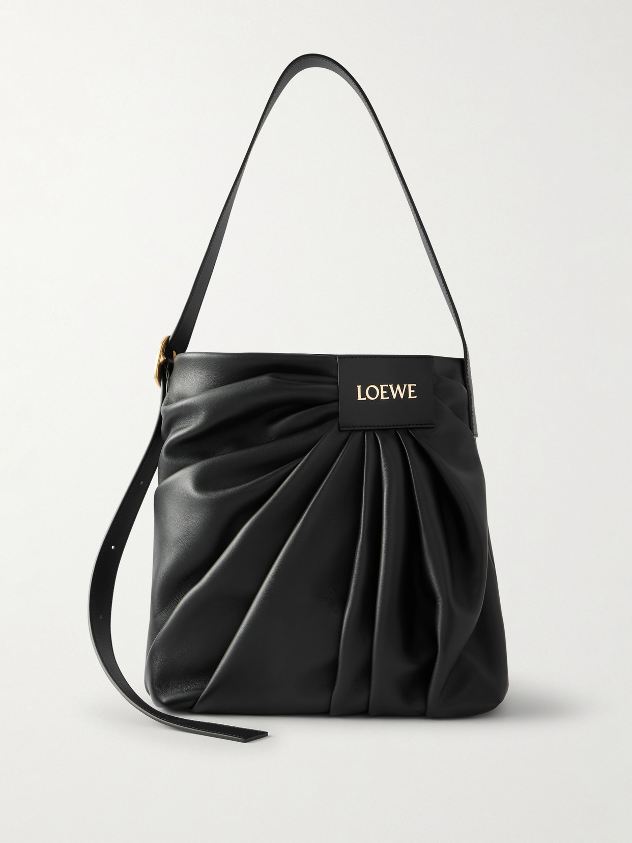 Loewe Featherlight Gathered Leather Tote In Black