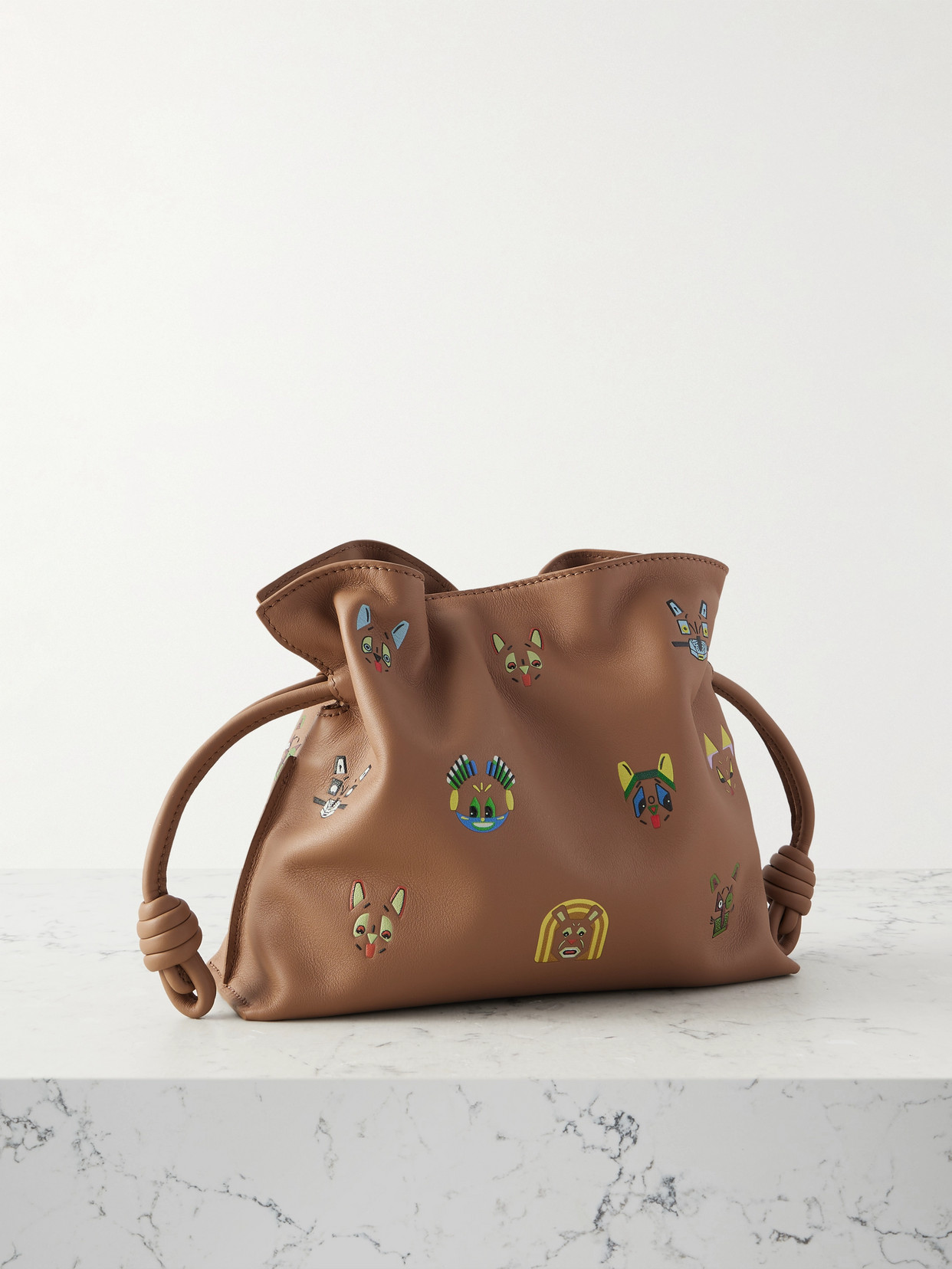 Loewe Flamenco Cats Mini Printed Leather Clutch In Neutral