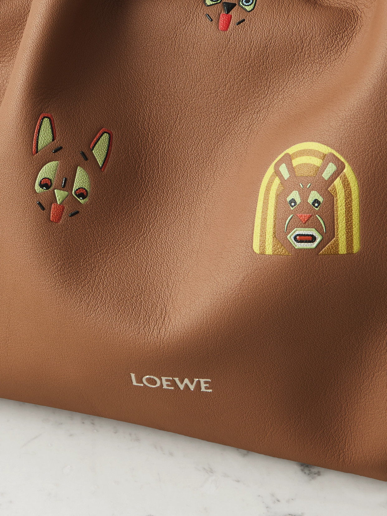 Loewe Flamenco Cats Mini Printed Leather Clutch In Neutral