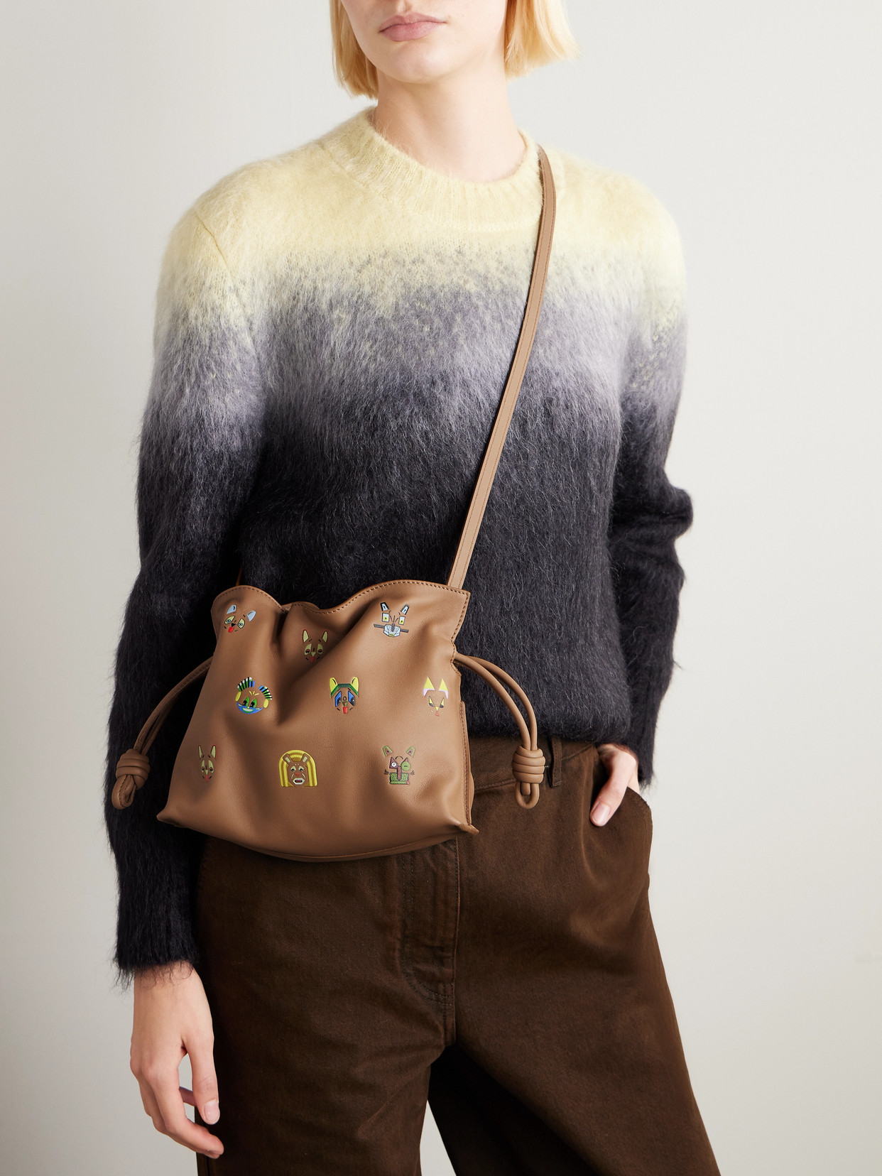 Loewe Flamenco Cats Mini Printed Leather Clutch In Neutral