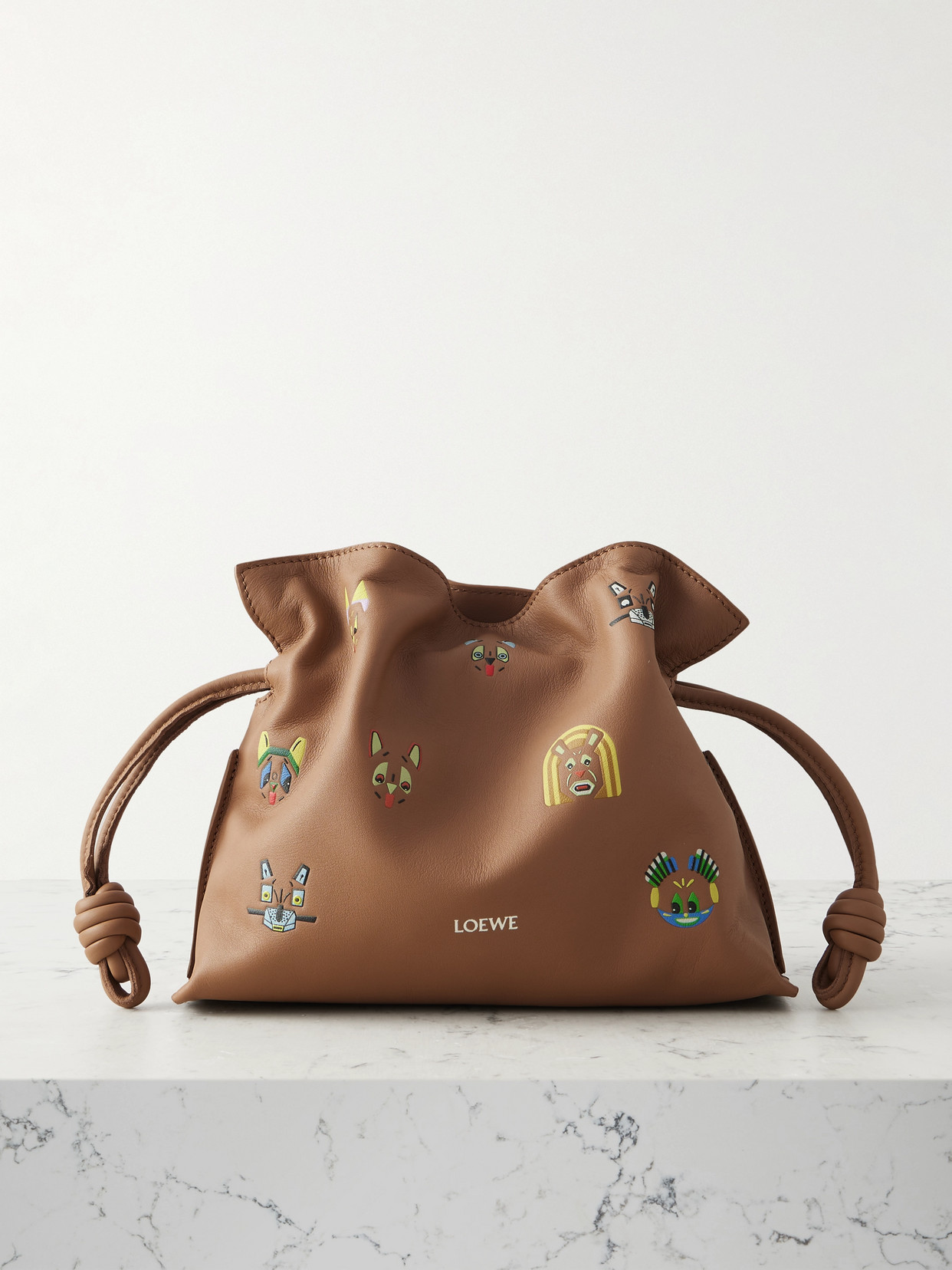 Loewe Flamenco Cats Mini Printed Leather Clutch In Neutral
