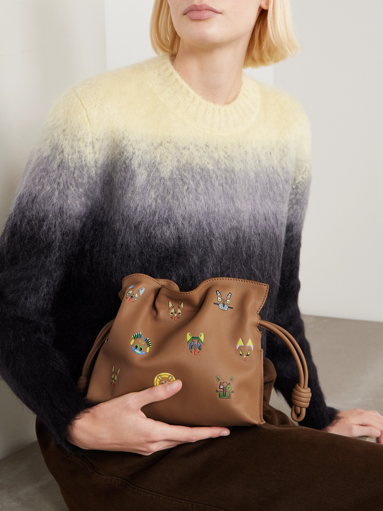 Loewe Flamenco Cats Mini Printed Leather Clutch In Neutral