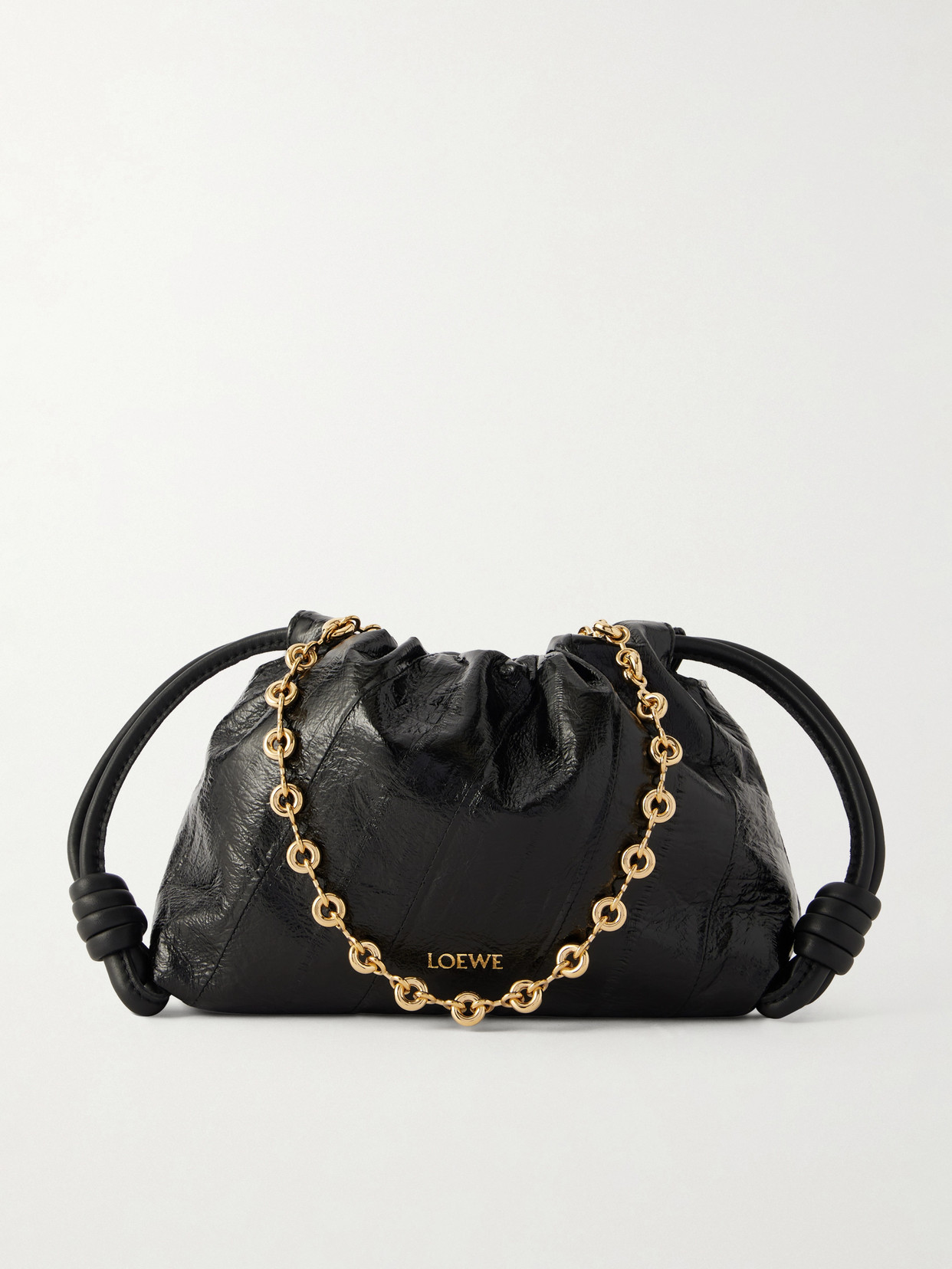 Loewe Flamenco Mini Leather-trimmed Crinkled-eel Clutch In Black