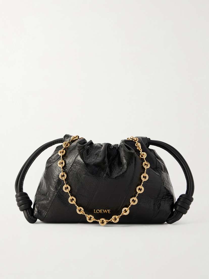 Loewe Flamenco Mini Leather-trimmed Crinkled-eel Clutch