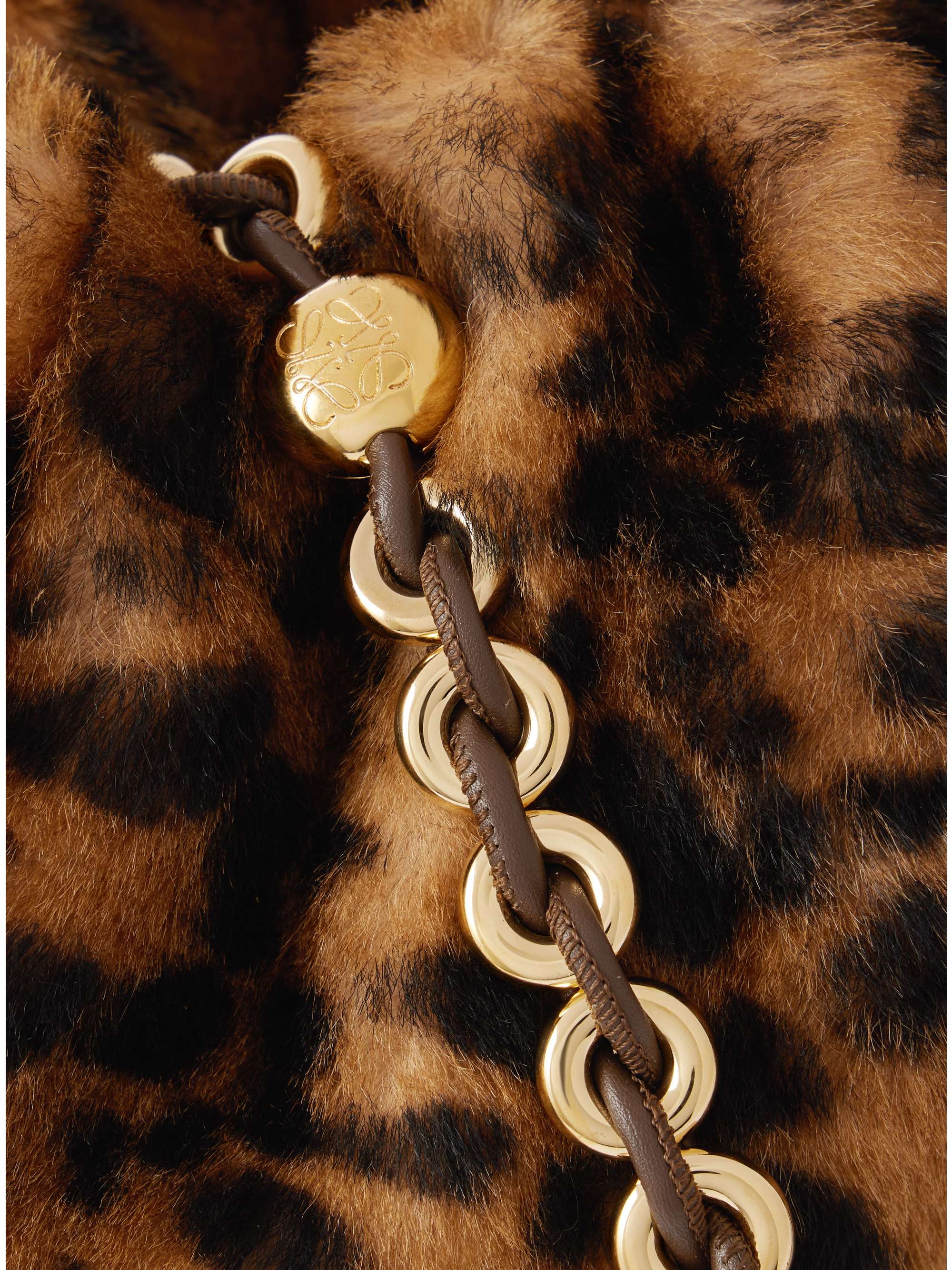 【LOEWE】【新品】クラッチ ポーチ スウェード アニマル柄 レオパード LOEWE Flamenco medium leather-trimmed leopard-print shearling