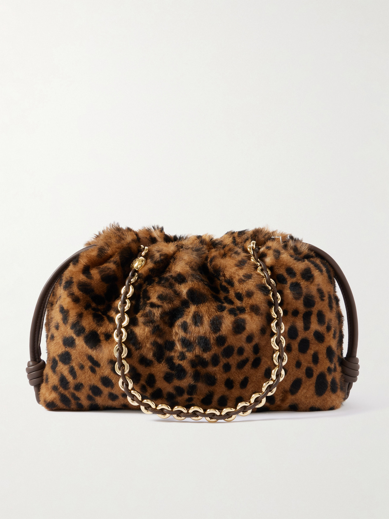Loewe Flamenco Medium Leather-trimmed Leopard-print Shearling Clutch In Multi