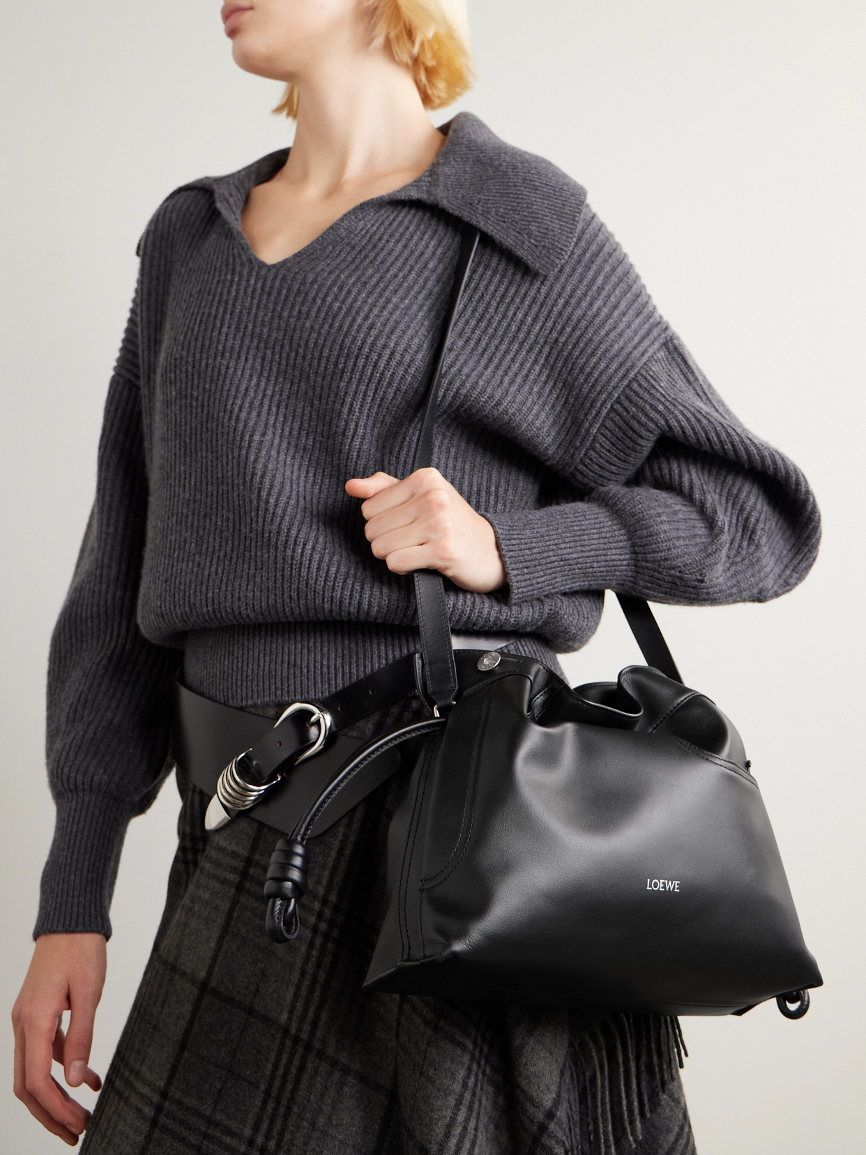 Loewe Flamenco Panta Medium Leather Clutch In Black