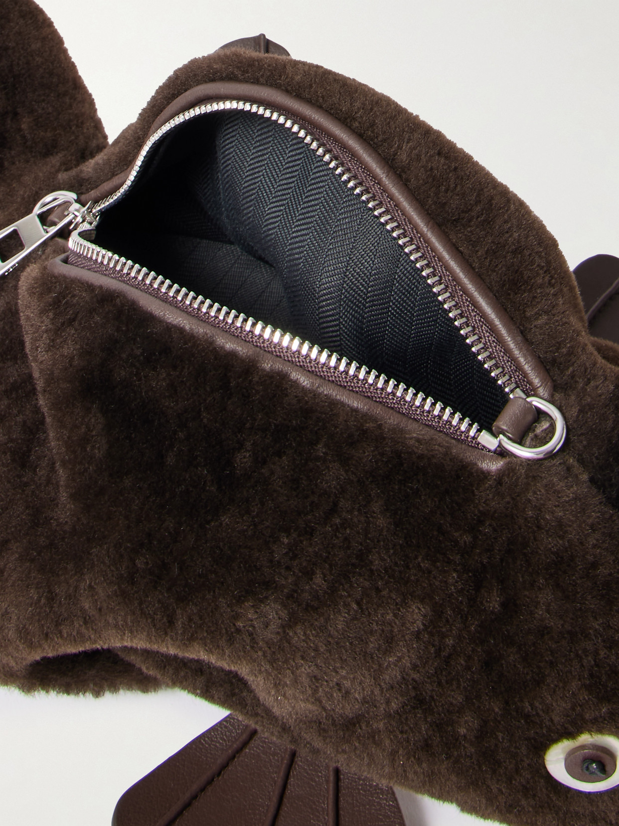 Loewe Platypus Leather-trimmed Shearling Clutch In Brown