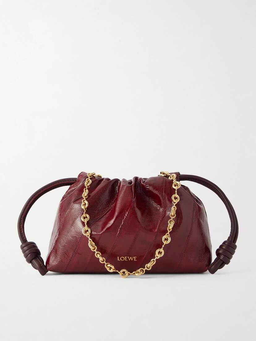 Loewe Flamenco Mini Leather-trimmed Crinkled-eel Clutch