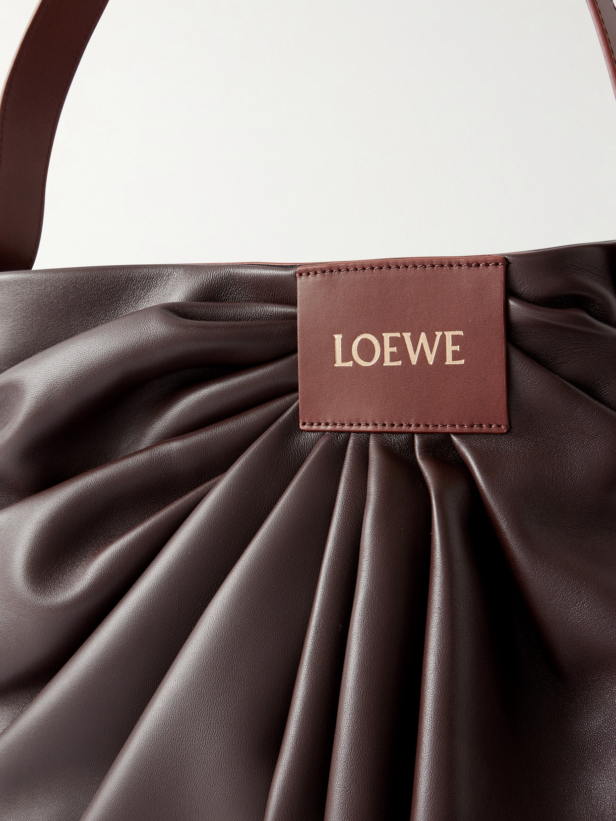 Loewe Featherlight Gathered Leather Tote In Brown